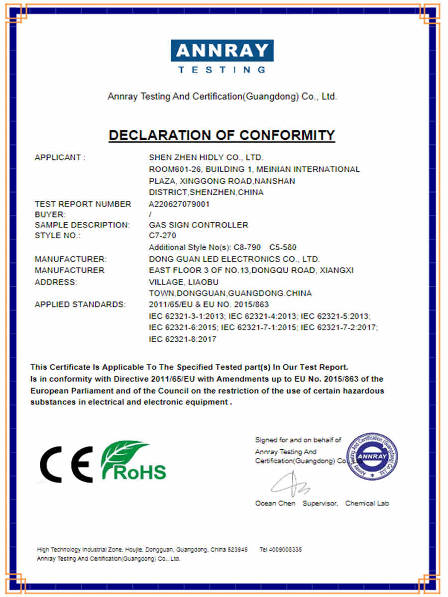 led petro signs certificate