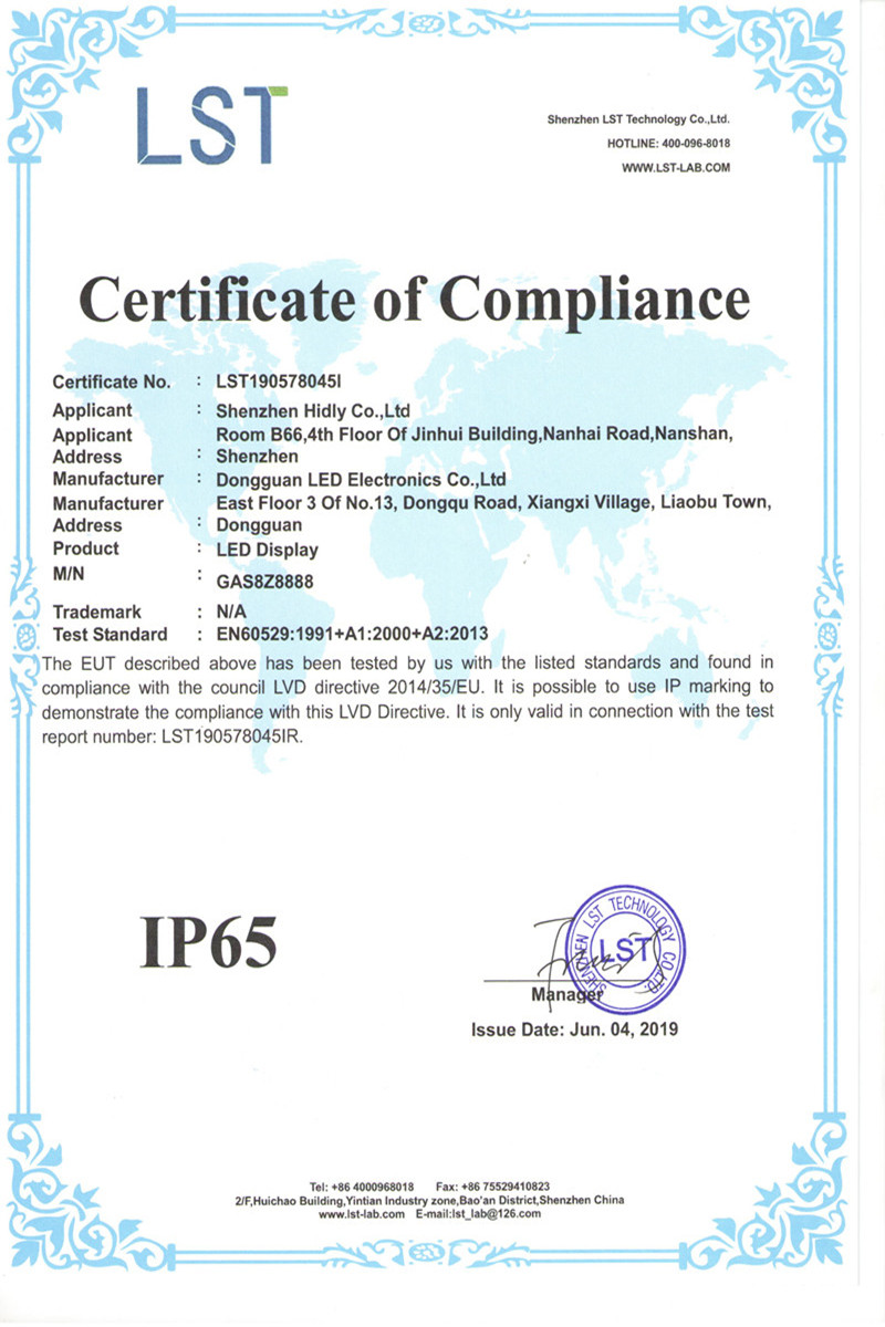 price led signs certificate