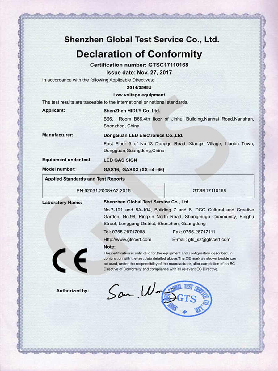 double gas signs certificate